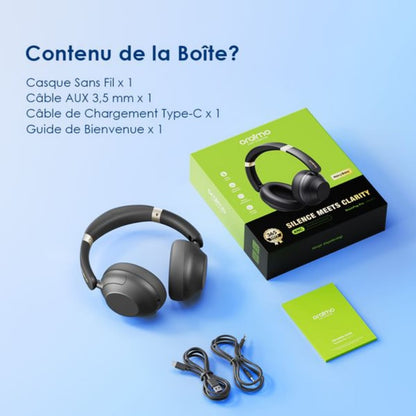 Casque sans fil circum-auriculaire oraimo BoomPop Pro OHP-917 Bluetooth 5.4 avec réduction de bruit hybride ANC, autonomie de 82h et basses puissantes