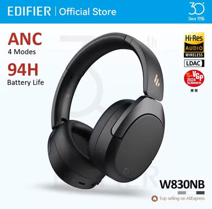 Casque sans fil Edifier W830NB Bluetooth 5.4 à réduction de bruit active, haute résolution, circum-auriculaire, LDAC, pliable, -45dB ANC, 94Hautonomie de 82h et basses puissantes