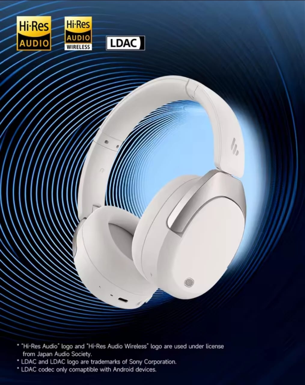 Casque sans fil Edifier W830NB Bluetooth 5.4 à réduction de bruit active, haute résolution, circum-auriculaire, LDAC, pliable, -45dB ANC, 94Hautonomie de 82h et basses puissantes