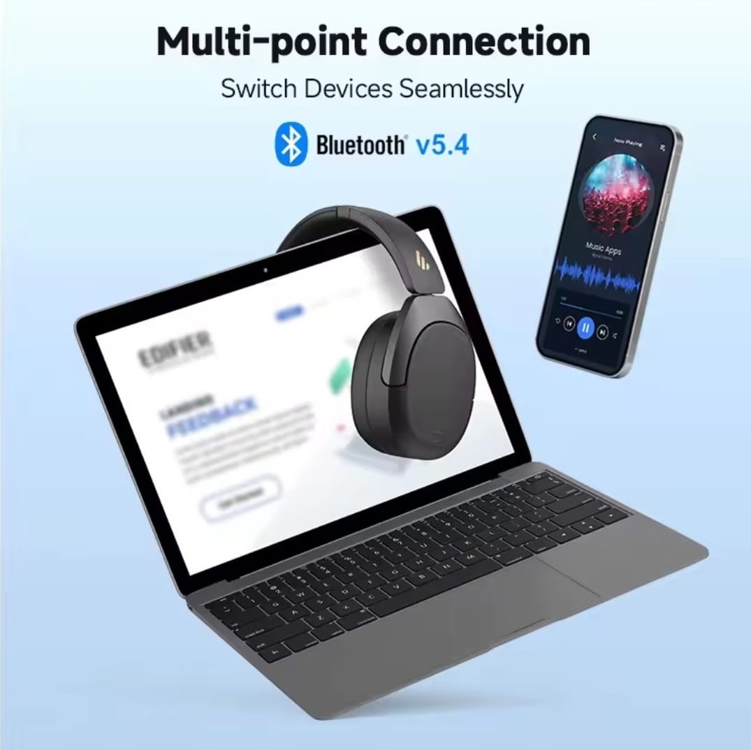 Casque sans fil Edifier W830NB Bluetooth 5.4 à réduction de bruit active, haute résolution, circum-auriculaire, LDAC, pliable, -45dB ANC, 94Hautonomie de 82h et basses puissantes